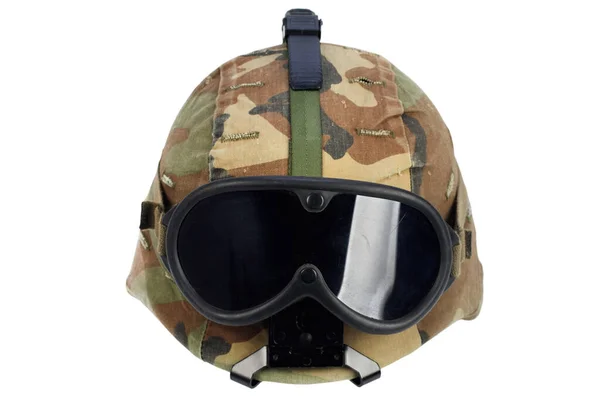 Nós Exército Capacete Kevlar Com Óculos Isolados Branco — Fotografia de Stock