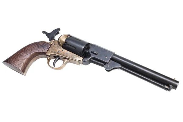 Old West Gun Revolver Armée Cochée Verrouillée Isolé Sur Fond — Photo