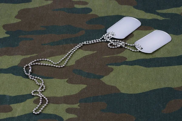 Dog Tags Russian Camouflage Uniform Background — Stock Photo, Image