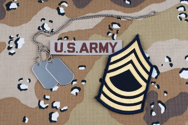 May 2018 Army Master Sergeant Rank Patch Dog Tags Desert — Stock Photo, Image