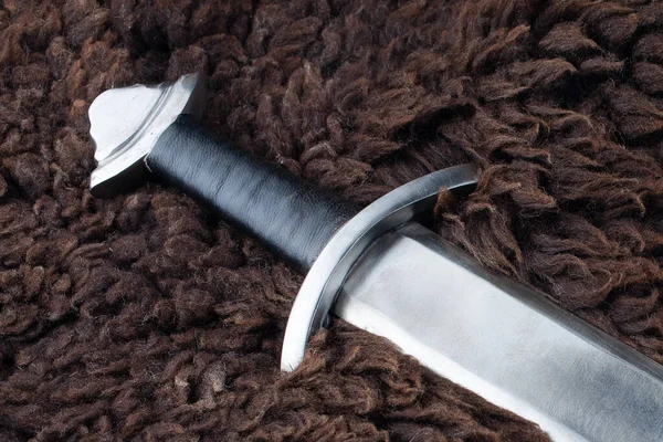 Viking Age Sword Sheep Fur Background — Stock Photo, Image