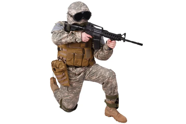 Army Soldier Firing Carbine — Stockfoto
