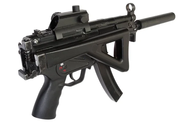 Berühmte Waffe Deutsche Maschinenpistole Mp5 Mit Schalldämpfer Isoliert Auf Weißem — Stockfoto