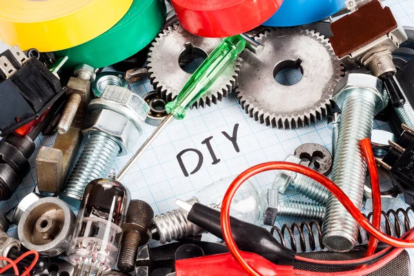 Diy Yourself Repair Parts Electronics Mechanics Graph Paper Background — Fotografia de Stock