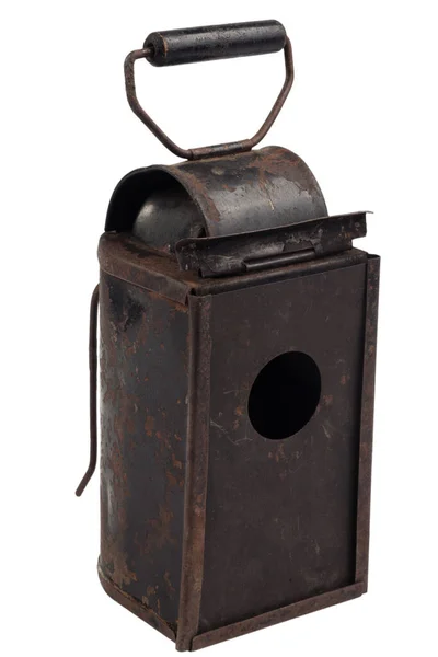 Old Retro Candle Tin Lantern Isolated White Background — Fotografia de Stock