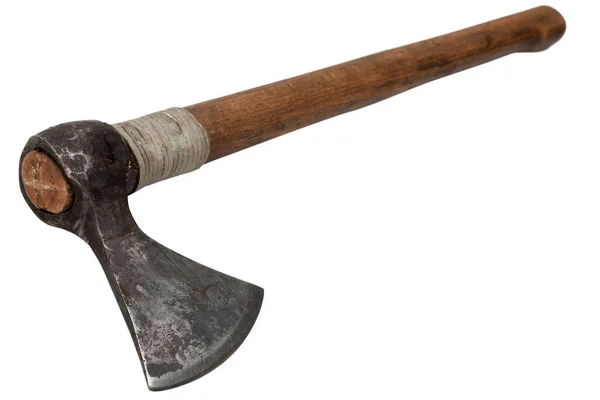 Antique Battle Axe Wooden Handle White Background — Zdjęcie stockowe