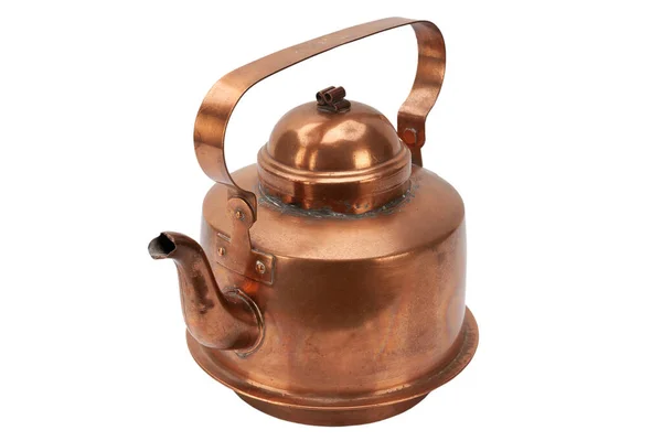 Vintage Antique Copper Teapot Isolated White Background — Photo