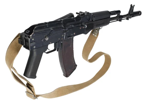 Nowoczesny Karabin Szturmowy Kalashnikov 74M Złożoną Kolbą Izolowany Białym Tle — Zdjęcie stockowe