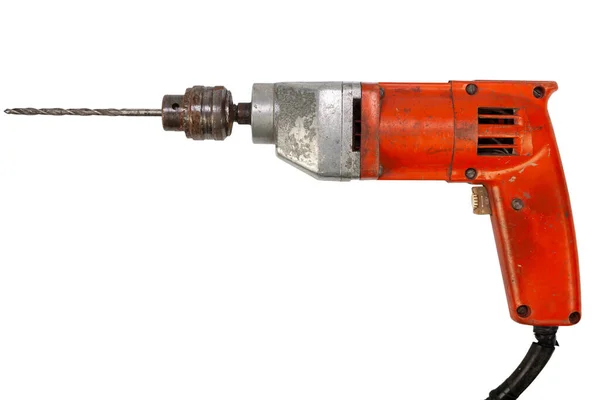 Old Vintage Orange Drill Drill Bit Isolated White Background — Stock Photo, Image