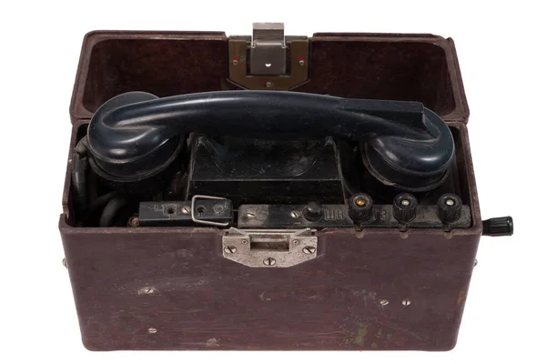 Винтажный Старый Советский Полевой Телефон Эпохи Ww2 Изолирован Белом Фоне — стоковое фото