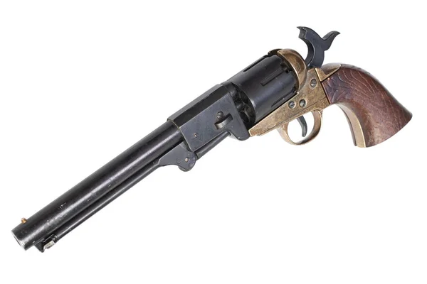Old West Gun Cocked Locked Army Revolver Isoliert Auf Weißem — Stockfoto