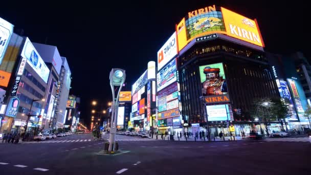 Sapporo, japan entertainment district tidsinställd — Stockvideo