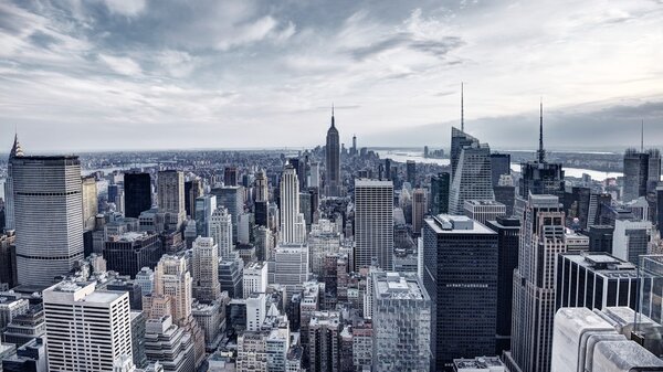 Panorama of New York City in Midtown Manhattan. Low color saturation.