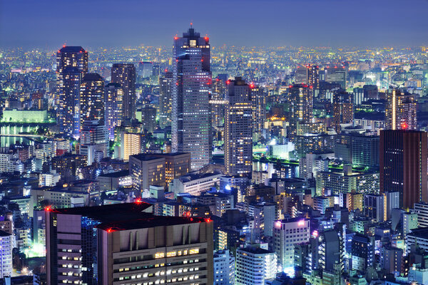 Tsukiji District skyline in Tokyo, Japan.