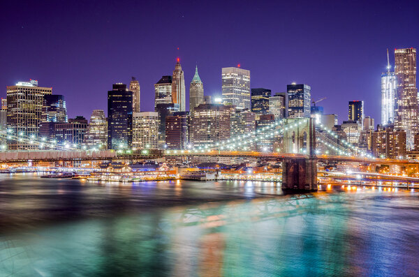 New York City night skyline.