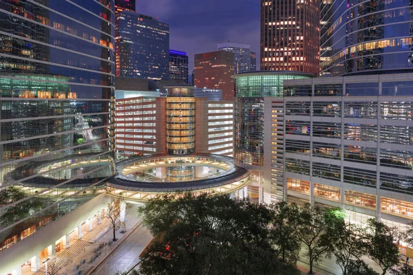 Houston Teksas Abd Şehir Merkezi Geceleri Finans Bölgesinde — Stok fotoğraf