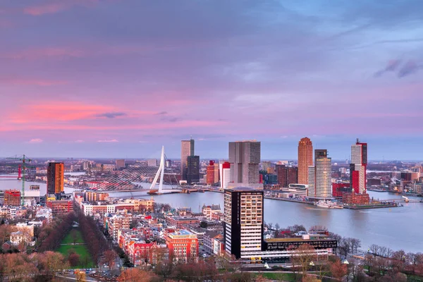 Rotterdam Netherlands City Skyline Twilight — Stock Photo, Image