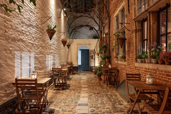 Amberes Bélgica Cafés Históricos Callejones Por Noche — Foto de Stock