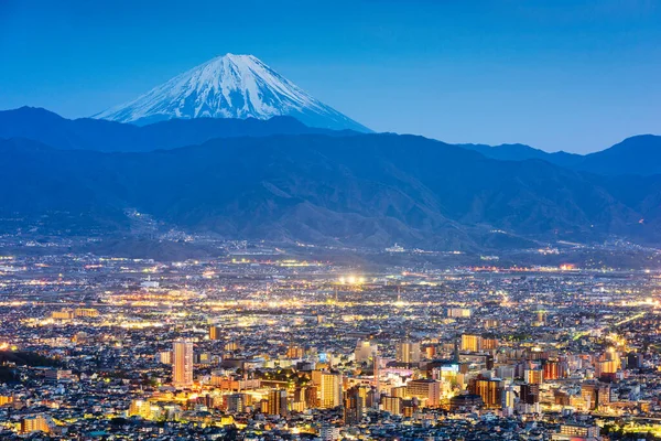 Kofu Japan Skyline Met Fuji Bij Zonsondergang — Stockfoto