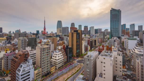 Токіо Японія Міський Пейзаж Вежі Сутінках — стокове відео