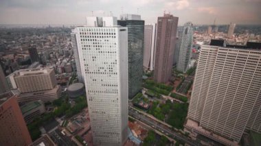 Tokyo, Japonya finans binaları Nishi Shinjuku bölgesinde şehir manzarası.