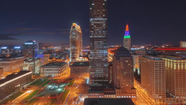 Cleveland Ohio Usa Stadslandskap Med Landmärke Högt Upp Gryningen — Stockvideo