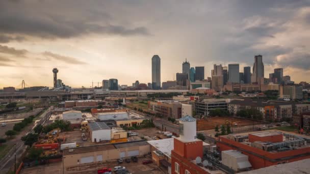 Dallas Texas Eua Skyline Baixa Cidade Entardecer — Vídeo de Stock