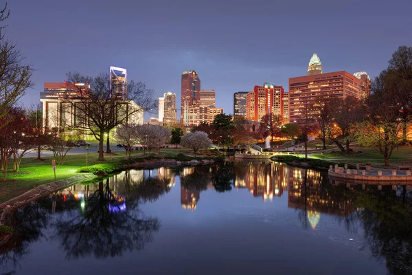 Charlotte North Carolina Usa Uptown Skyline Marshall Park Night — 스톡 사진