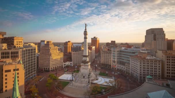 Indianapolis Indiana Usa Skyline Sobre Monument Circle Anochecer — Vídeos de Stock