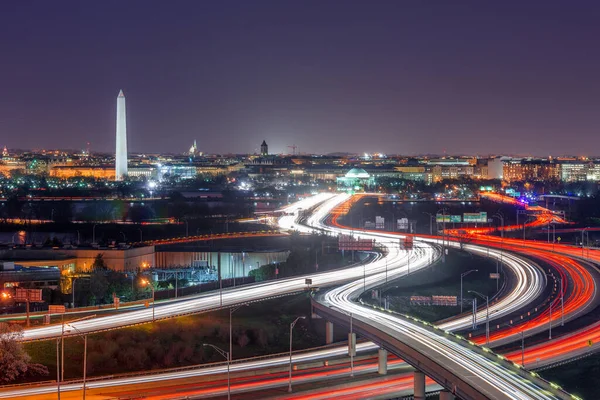 Washington Skyline Avec Autoroutes Monuments Crépuscule — Photo