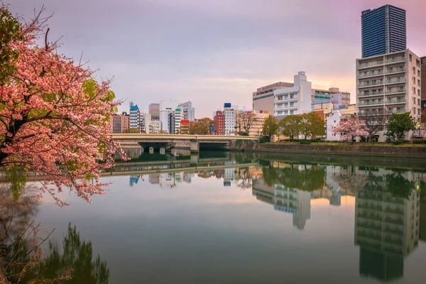 Hiroshima Japan Centrum Stadsbilden Floden Enko Gryningen — Stockfoto