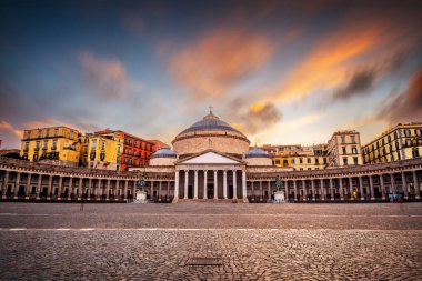 Naples, Italy from Plebiscito Square with San Francesco di Paola at dusk. clipart