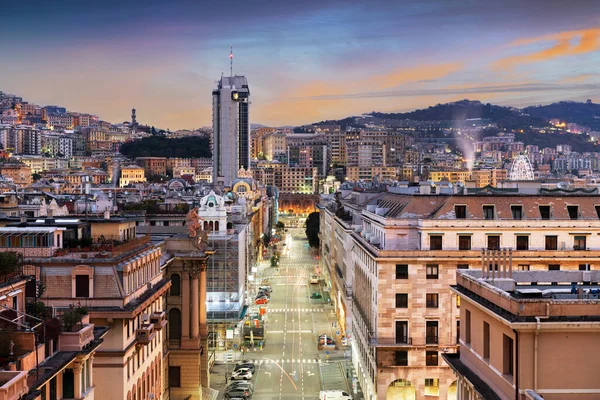 Genova Italia Paesaggio Urbano Tramonto Brigata Liguria Street — Foto Stock