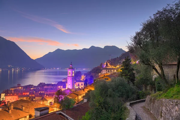 Sala Comacina Como Italien Kleinstadt Comer See Der Abenddämmerung — Stockfoto