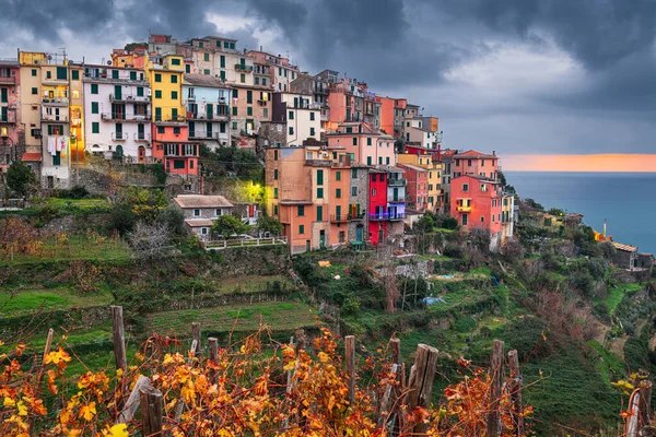 Corniglia Italien Regionen Cinque Terre Höst Skymningen — Stockfoto