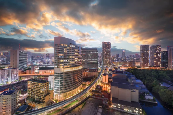 Gün Batımında Shiodome Bölgesinde Tokyo Japonya Şehir Manzarası — Stok fotoğraf