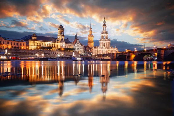 Dresde Alemania Río Elba Atardecer — Foto de Stock