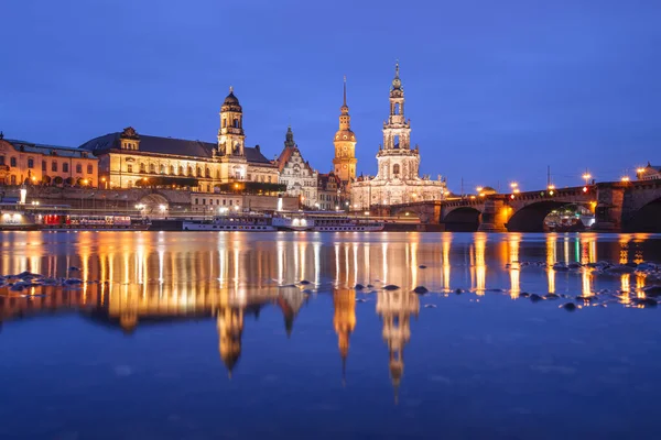 Dresden Almanya Elbe Nehri Nde Alacakaranlıkta — Stok fotoğraf