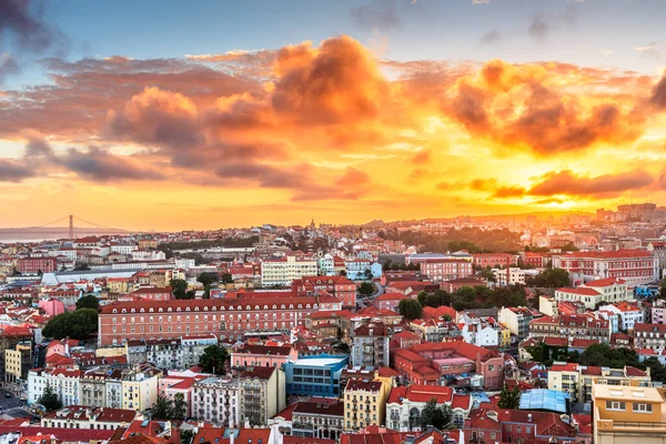 Lisbona Portogallo Skyline Del Centro Verso Fiume Tramonto — Foto Stock