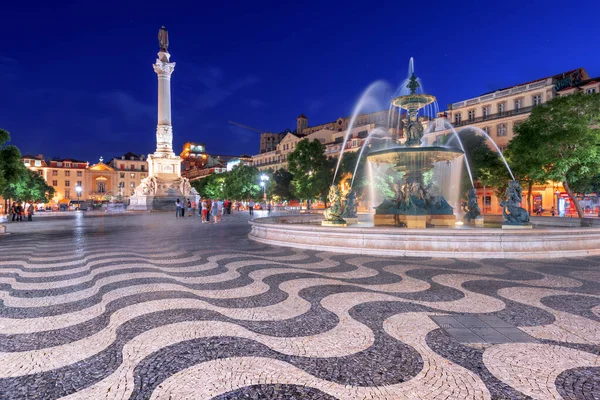 Lisboa Portugal Paisaje Urbano Plaza Rossio Por Noche —  Fotos de Stock