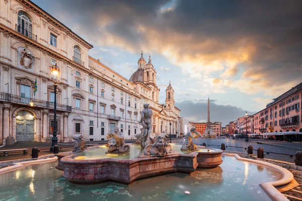 Fuentes Piazza Navona Roma Italia Crepúsculo —  Fotos de Stock