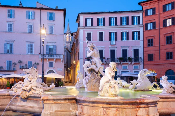 Fonteinen Piazza Navona Rome Italië Bij Schemering — Stockfoto