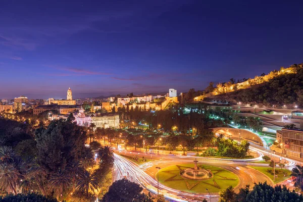 Málaga España Paisaje Urbano Por Noche —  Fotos de Stock