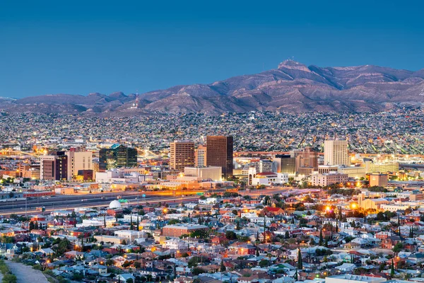 Paso Texas Usa Downtown Skyline Van Stad Schemering Met Juarez — Stockfoto