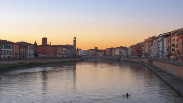 Pisa Italien Skyline Arno Der Abenddämmerung — Stockvideo