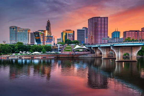 Hartford Connecticut Eua Horizonte Centro Pôr Sol — Fotografia de Stock