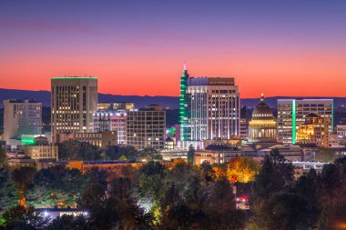 Boise, Idaho, ABD Alacakaranlık Şehir Merkezi.