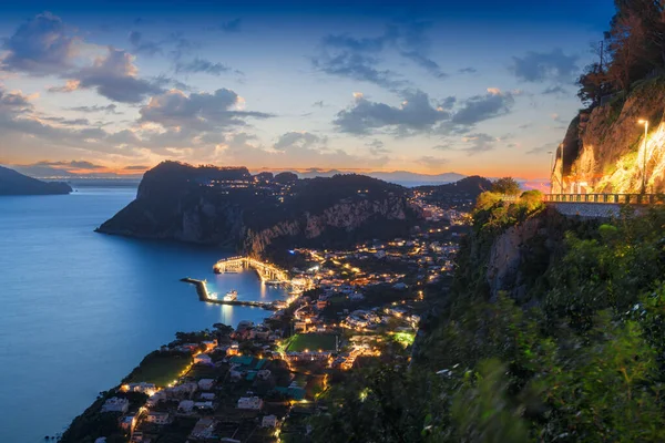 Capri Italien Luftaufnahme Mit Marina Grande Der Abenddämmerung — Stockfoto