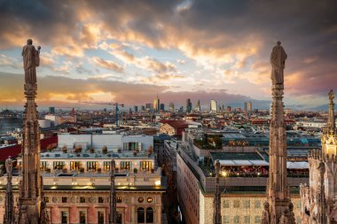 Milan, Italy city skyline from above in the evening.