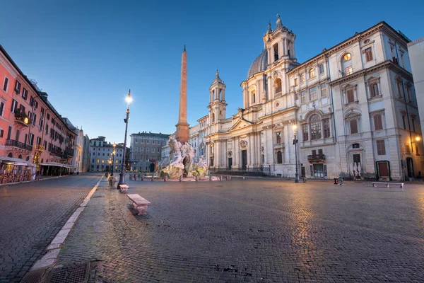 Piazza Navona Obelisk Sant Agnese Roma Talya Alacakaranlıkta — Stok fotoğraf